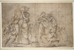 Recto: Study for the birth of the Virgin Mary
Verso: Studies of two legs