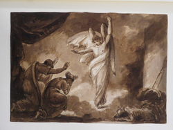 An Angel appearing before three cowering People