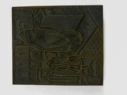 Woodblock for Christmas card with the Celebration of Mass