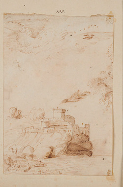 Landscape with a castle on a rocky coast