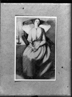 Glass negative of a drawing of Elizabeth Siddal
