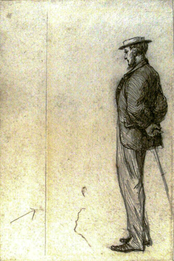 A Man standing, seen from the side