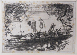 Withnall in a boat, sketching