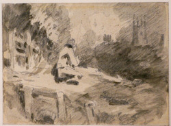 Landscape with a Church and a Man fishing from a Barge
