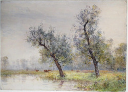 River landscape with cattle