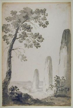 Landscape with trees and three standing stones