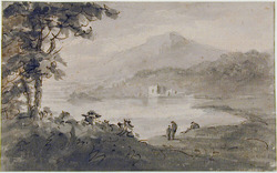 Lakeside View with Figures and Trees