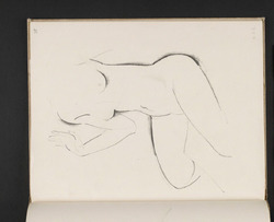 Seated female nude with right hand raised