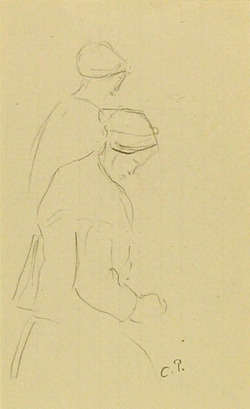 Recto: Two Women in Profile
Verso: Woman carrying a Burden