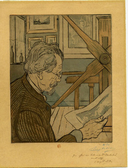 Self-portrait at the printing press