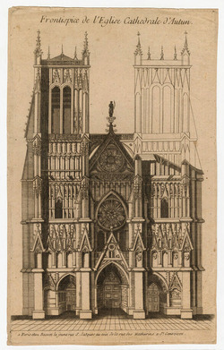 Facade of the cathedral church of Autun, with one tower as sketch