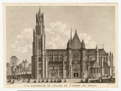 Plate 30: View of the church of Saint-Peter in Senlis, with a procession and penitents in the square