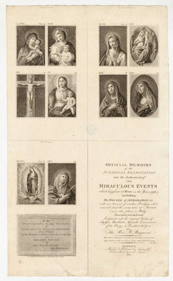 Title page and three plates with images of the Virgin Mary