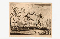 Boy bursting his companion's balloon