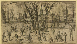 Children playing in front the abbey of Middleburg, copy