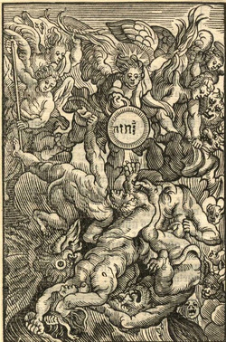 Archangel Michael battling demons