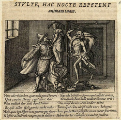 Death with an arrow about to strike the man down
