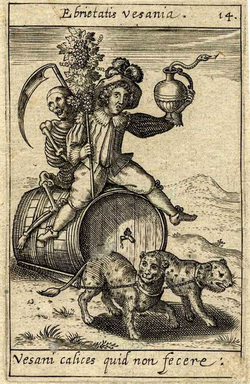 Plate 14: man and Death on a barrel of wine