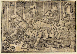 Man on its deathbed, jester and Death