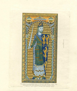 Geoffrey Plantagenet, Earl of Maine and Anjou, holding a sword and a shield, from an enamelled tablet