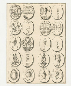 Ten carved talismans decorated with deities, animals and inscriptions