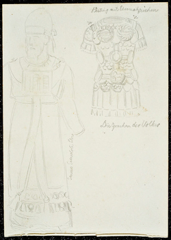 Recto: Study of a Jewish High Priest and of Roman Armour
Verso: Two standing Roman figures, one with a standard, shield and dagger, the other with one arm raised