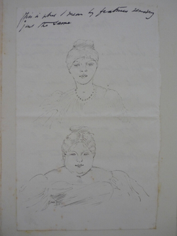 Illustrated letter with head and shoulders of the same woman shown in youth and middle age