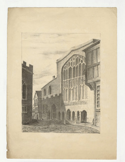 View of street scene with church