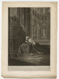 Portrait of Louis VII, King of France, before Thomas Beckett's tomb