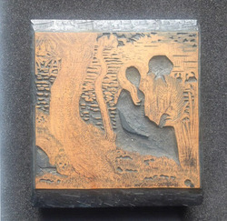 One of four woodblocks for On the River Bank, illustration to 'Queen of the Fishes'
