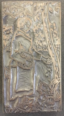One of four woodblocks for La Femme aux Poules, the line block