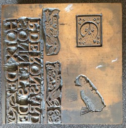 Woodblock for two border ornaments and capital lettee E for 'Choix de Sonnets' by Ronsard