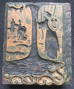 One of four woodblocks for Historiated Initial I, illustration to 'Riquet à la Houppe, 1.' by Charles Perrault