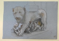Sketch of Lioness and Cubs from Nicola Pisano's Siena Pulpit