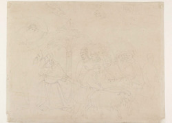 Pencil Outline of a Part of the Fresco of 'The Friends of Job' in the Camposanto, Pisa, attributed to Taddeo Gaddi