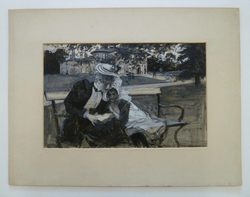 Child and Woman in the Gardens of a House