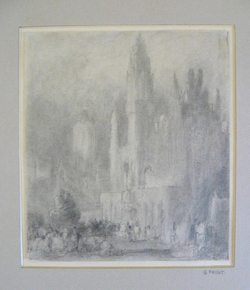 Recto: Cathedral with Figures 
Verso: Part of a Sketch of a street Scene