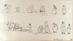 At Port Eynon, workers on the land, with plough, scythes and seeds