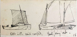 Coble with sail reefed, yard going out