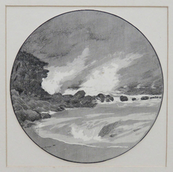 Rocky seashore with crashing waves
