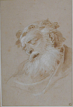 Head of a bearded man, sleeping, wearing a wreath of leaves