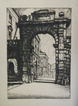Monumental arch with townscape