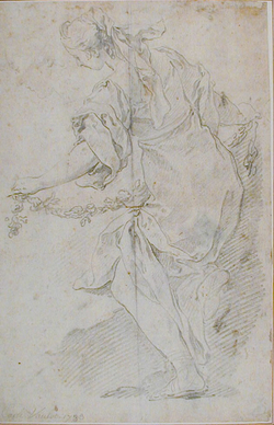 Woman, seen from behind, holding a Garland, with a separate Study of her Head