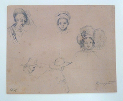 Two Studies of the Heads of Girls and three Studies of old Men