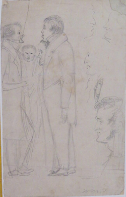 Sketch of a Group of Men and a male Head