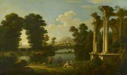 Landscape with Elegant Figures and a Barge