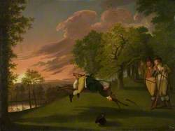 Robert Andrew, Earl of Harlestone, Wrestling with a Stag whilst Two Gentlemen Watch from the Sidelines