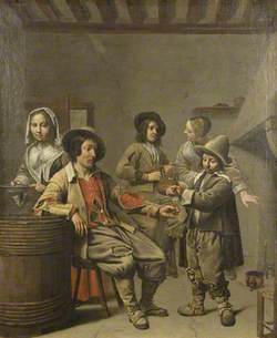Boy Pouring a Glass of Wine for a Countryman
