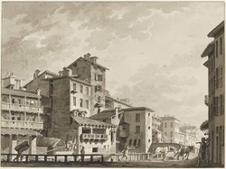 A view in Milan: Bridge of Porta Marenco along the Naviglio Grande coming from the Ponte de' Fabbri