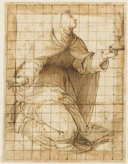 St Clare kneeling, holding a monstrance